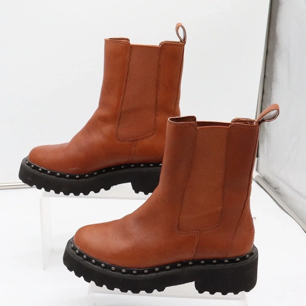 Vince Camuto Boots Womens 6 Meendey Cognac Brown Studded Lug Platform Fair